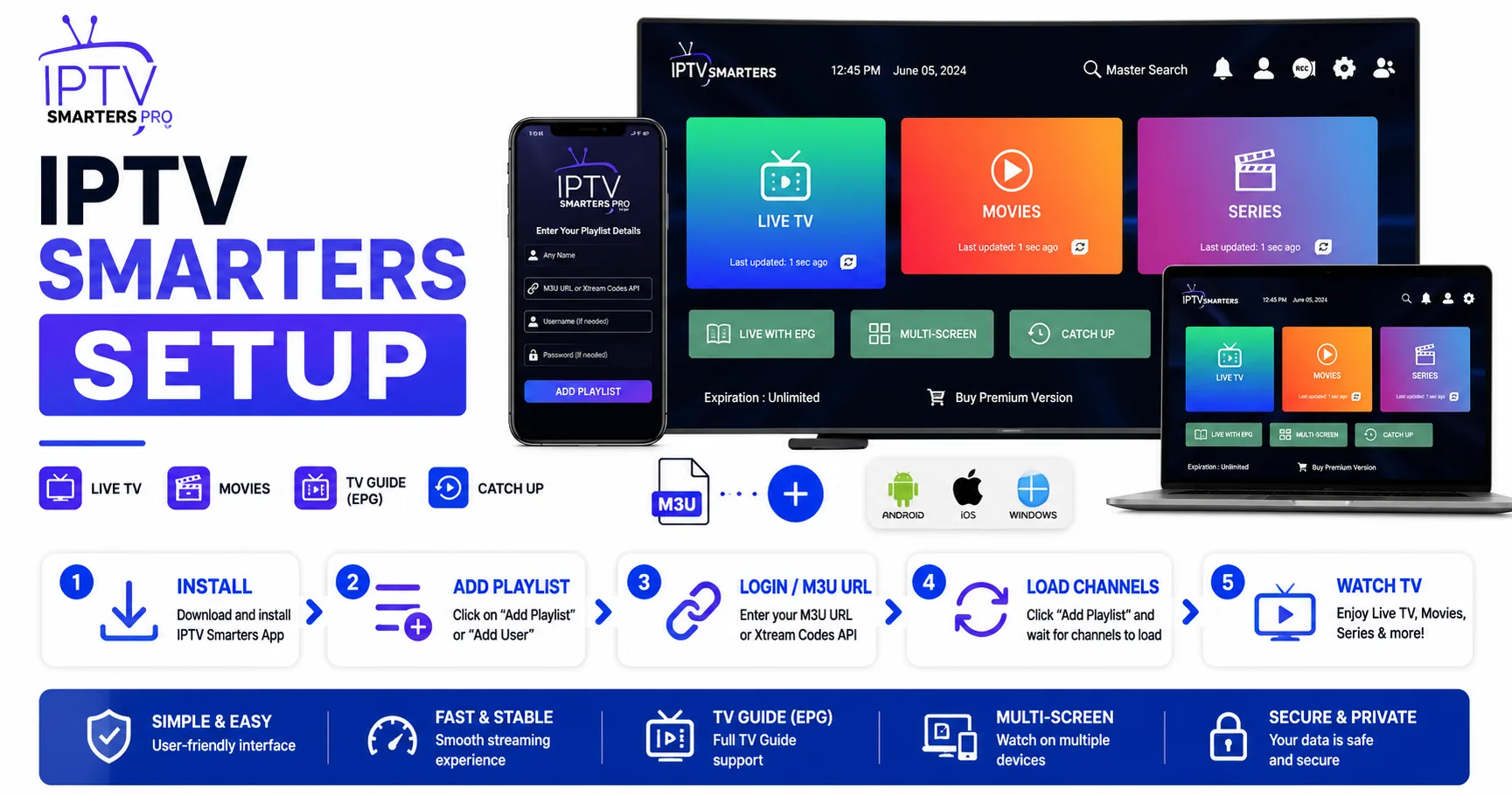 IPTV Smarters Setup - Add M3U on Android, iOS and Windows