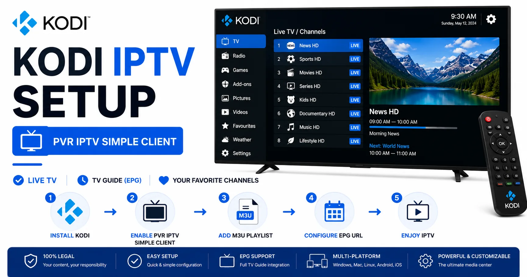 Kodi IPTV Setup - PVR IPTV Simple Client configuration guide
